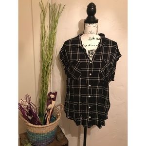 Jacks Girlfriend Sleeveless Flannel Button Up Sz L
